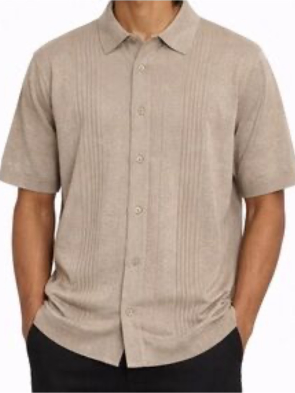 Christian Lacroix Neutral Cotton Knit Sweater Short-Sleeve Button-Front Shirt